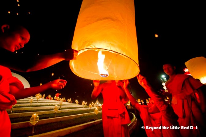 After the main event has almost ended, the monks release their sky lanterns.